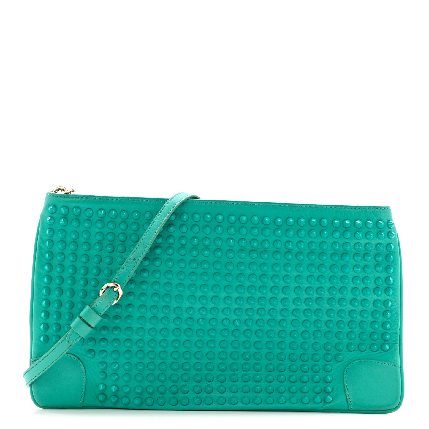 Calfskin Spikes Loubiposh Chain Clutch Turquoise
