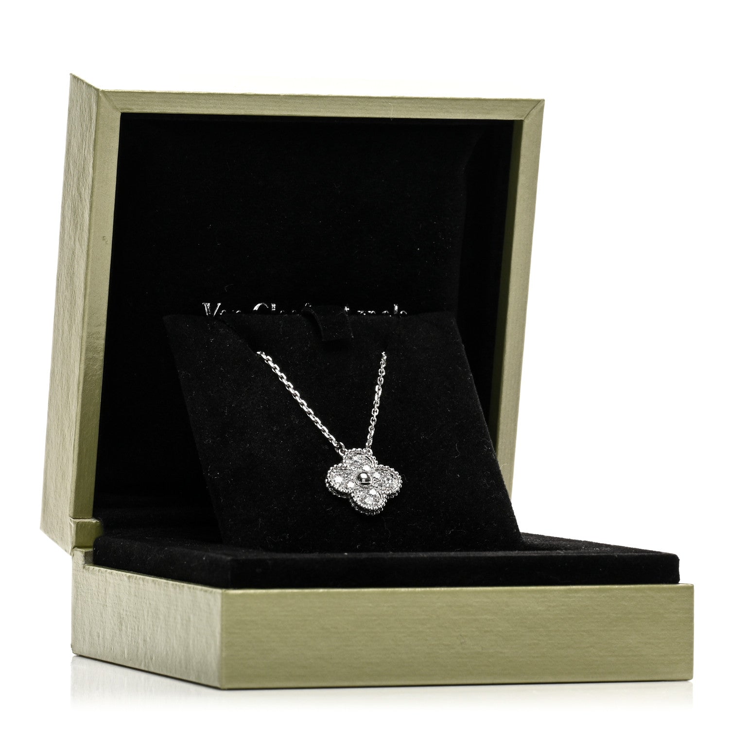Van Cleef & Arpels 18K White Gold Diamond Vintage Alhambra Pendant Necklace 6 of 6