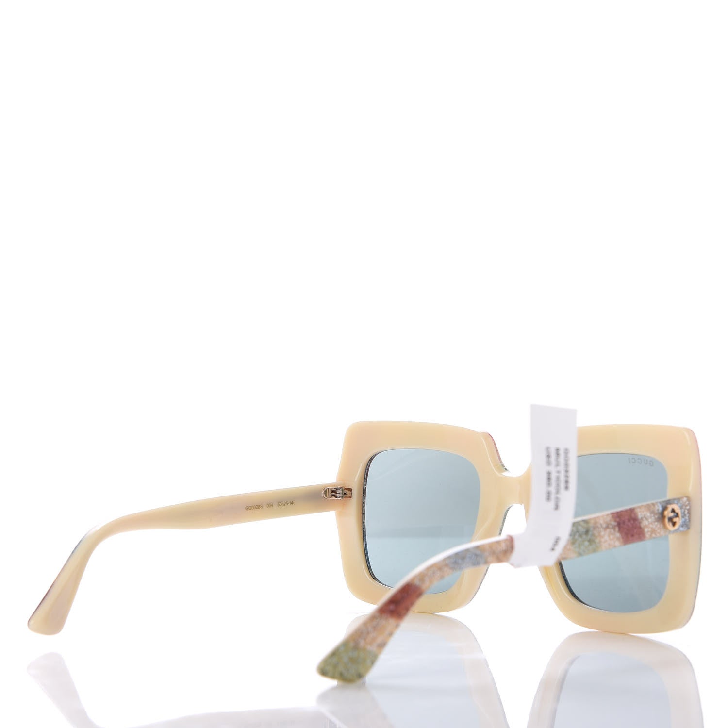 Gucci Square Frame Stripe Glitter GG0328S Sunglasses Ivory Multicolor 4 of 8