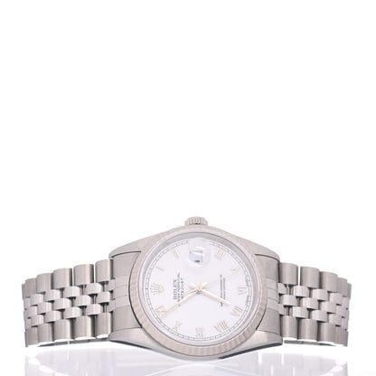 Rolex Stainless Steel 18K White Gold 36mm Oyster Perpetual Datejust Watch White Roman 16234 2 of 5