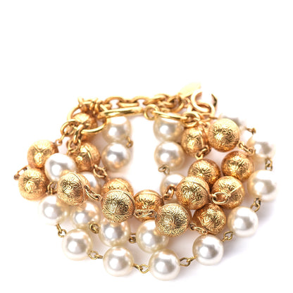 Chanel Pearl Beaded Multi Strand Bracelet Gold 3 of 8