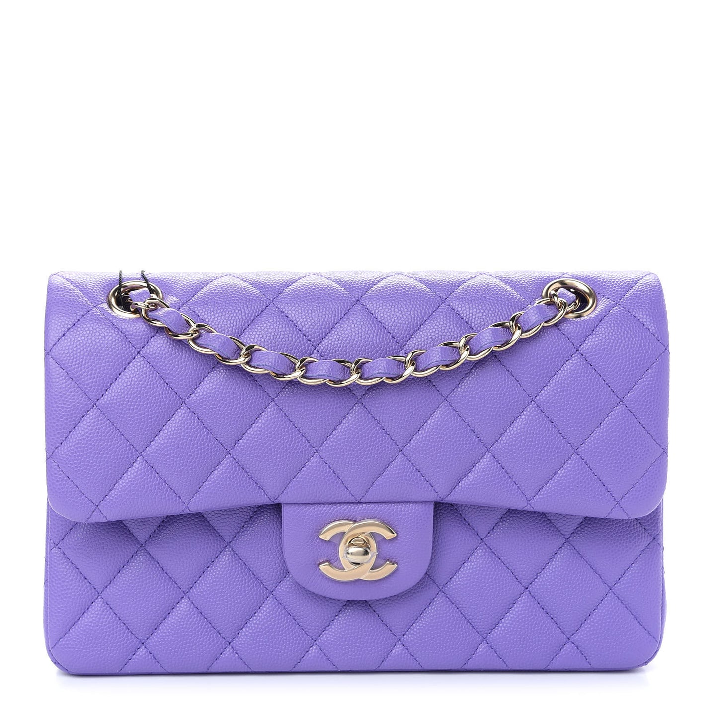 Caviar Quilted Small Double Flap Purple