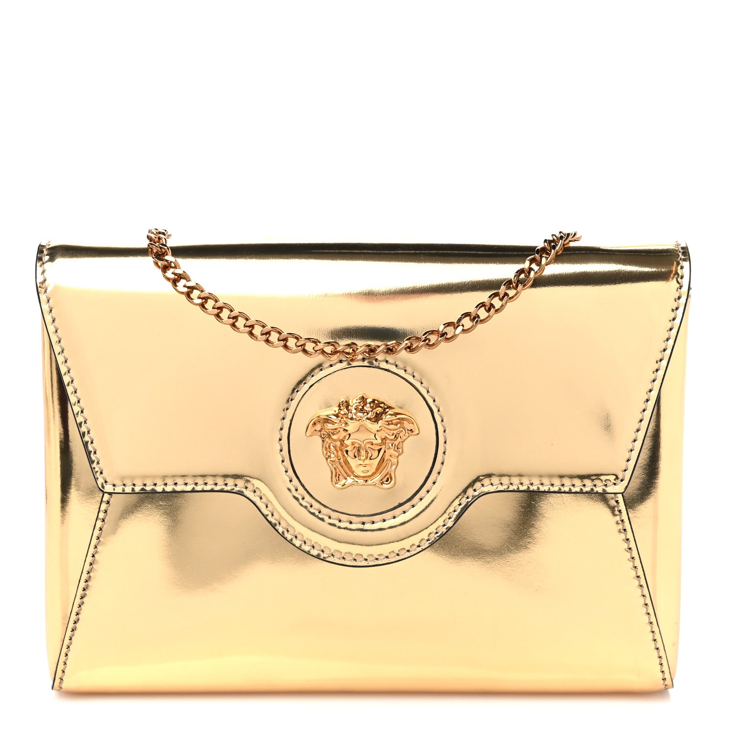 Versace Patent Metallic La Medusa Pouch On Chain Gold 1 of 12
