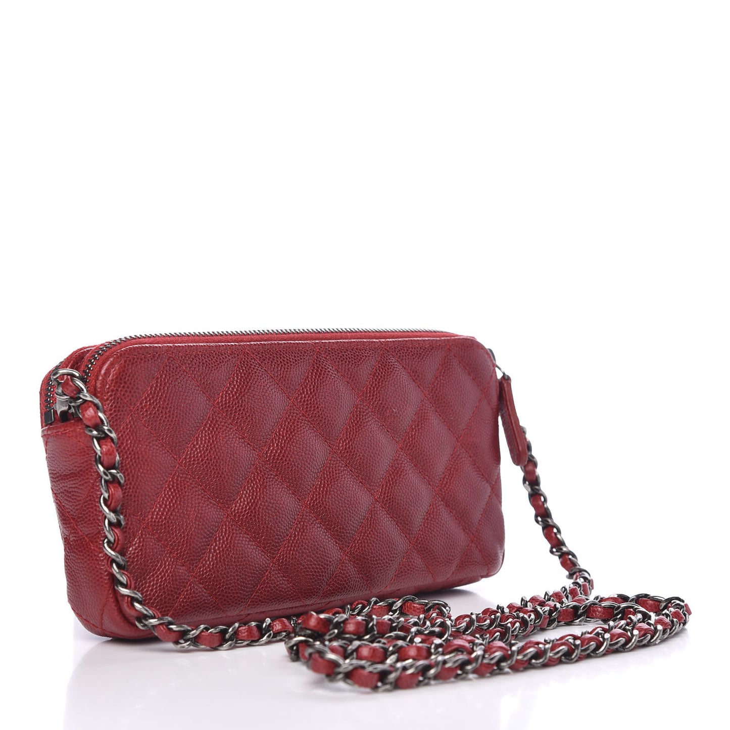 Iridescent Caviar Quilted Small Clutch With Chain Red