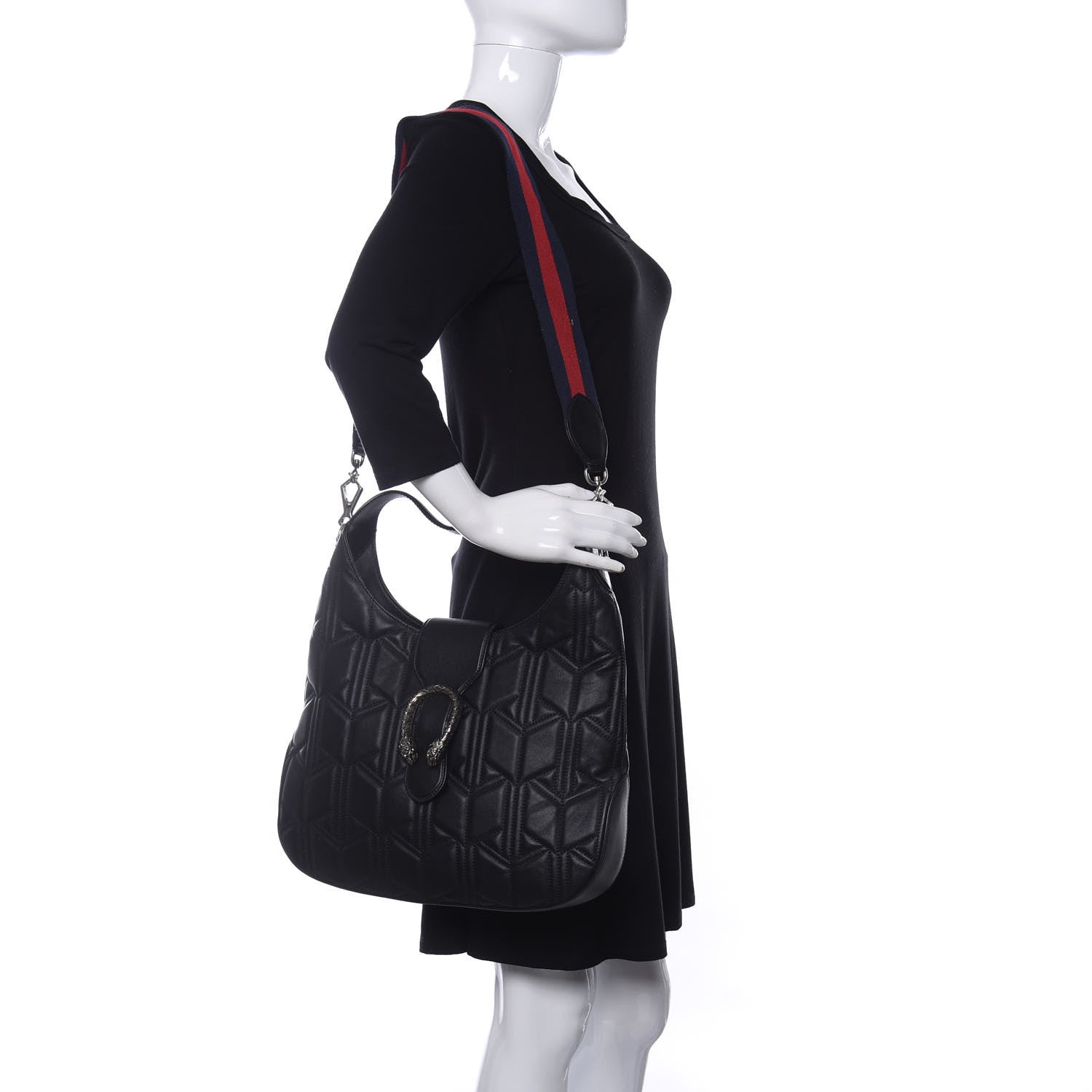 Gucci Calfskin Web Quilted Medium Dionysus Hobo Black 2 of 11