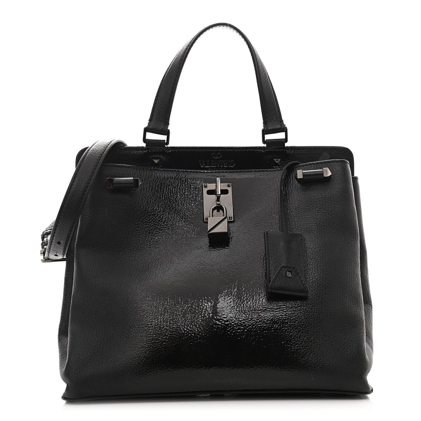 Patent Pebbled Calfskin Medium JoyLock Satchel Black