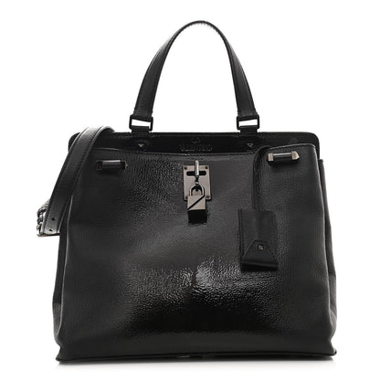 Valentino Garavani Patent Pebbled Calfskin Medium JoyLock Satchel Black 1 of 11