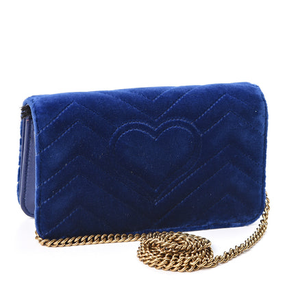 Gucci Velvet Matelasse GG Marmont Mini Bag Cobalt Blue 2 of 9