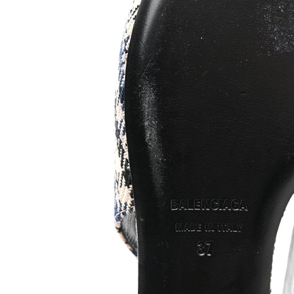 Balenciaga Tweed Prince Of Wales BB Knife Pointy Toe Slingback Flats 37 Beige Navy Silver 10 of 14