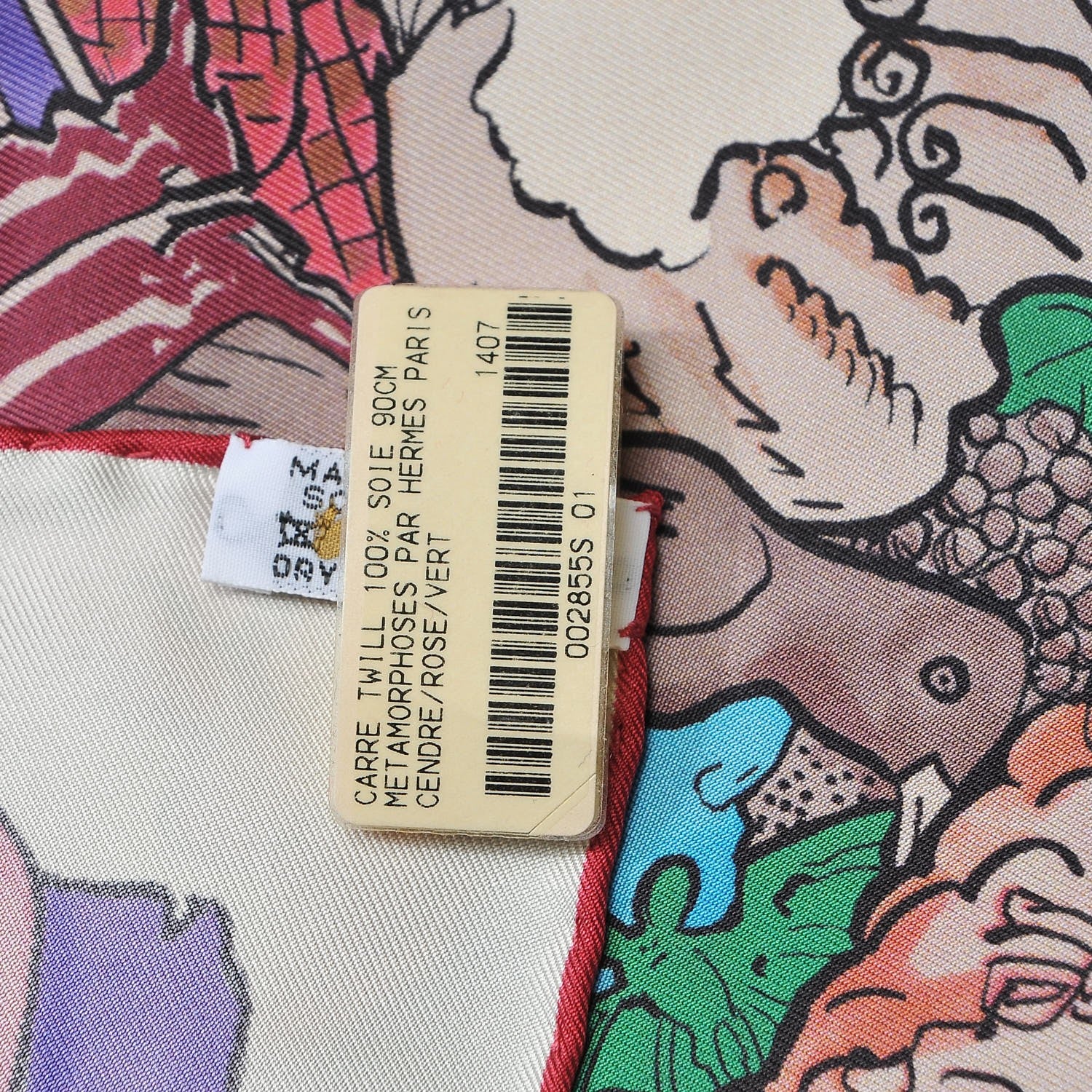 Hermes Silk Metamorphoses Par Paris Scarf 90 Rose Cendre Vert 7 of 8