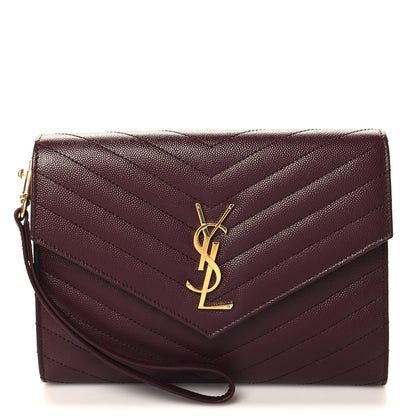 Saint Laurent Grain De Poudre Matelasse Chevron Monogram Envelope Clutch Rouge Legion 1 of 10