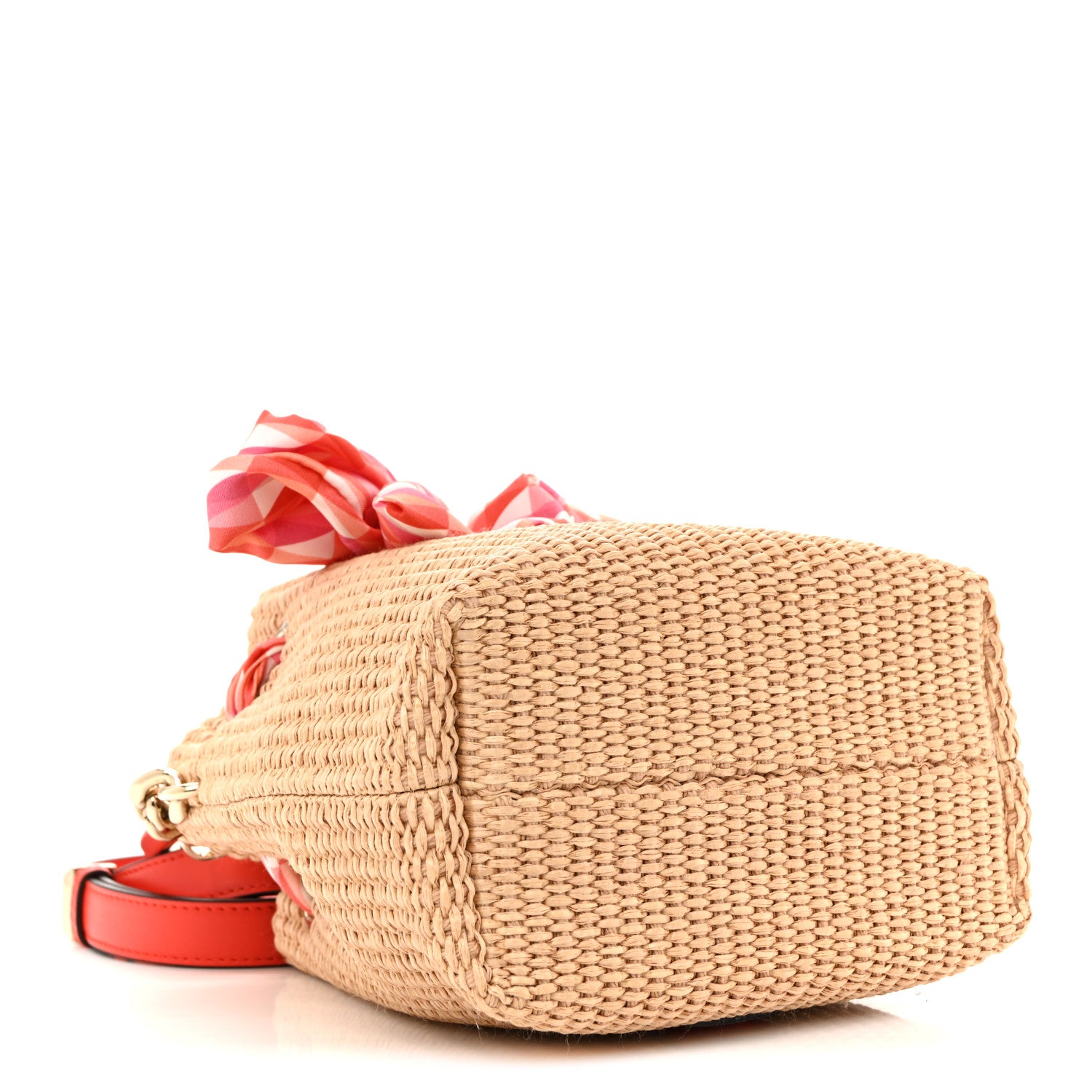 Jimmy Choo Raffia Bon Bon Bow Bucket Bag Natural Paprika Candy Pink Multicolor 4 of 12