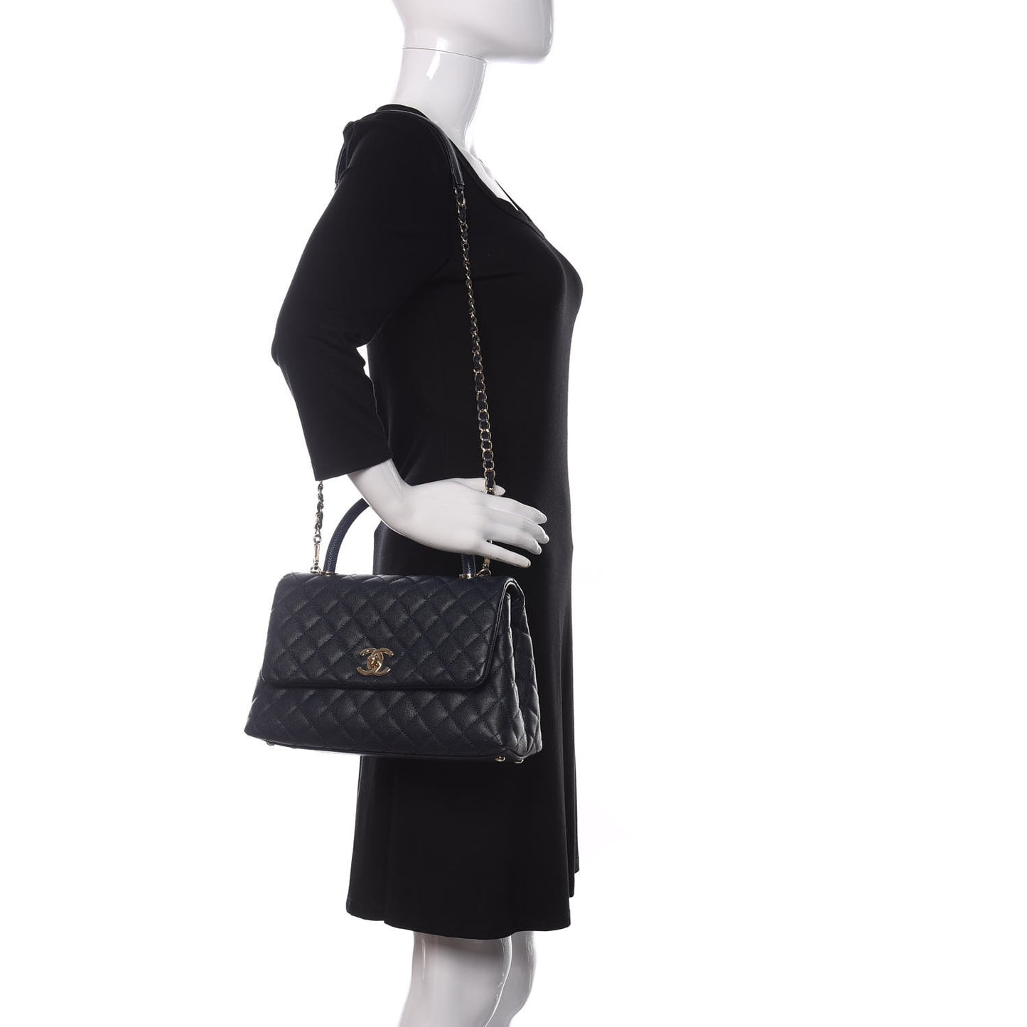 Caviar Lizard Embossed Quilted Small Coco Handle Flap Navy Blue