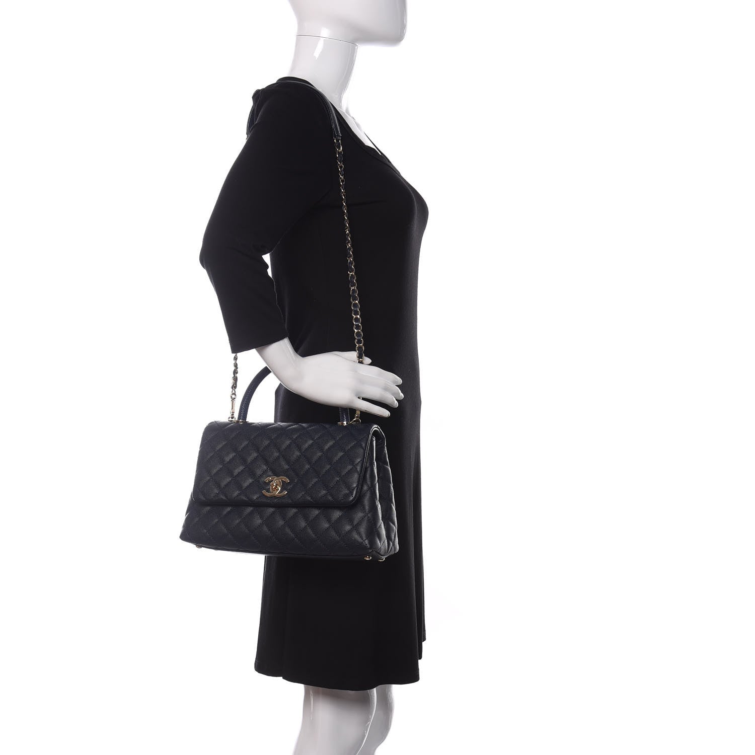 Chanel Caviar Lizard Embossed Quilted Small Coco Handle Flap Navy Blue 2 of 11