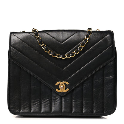 Chanel Lambskin Chevron Quilted Envelope Single Flap Black 1 of 11