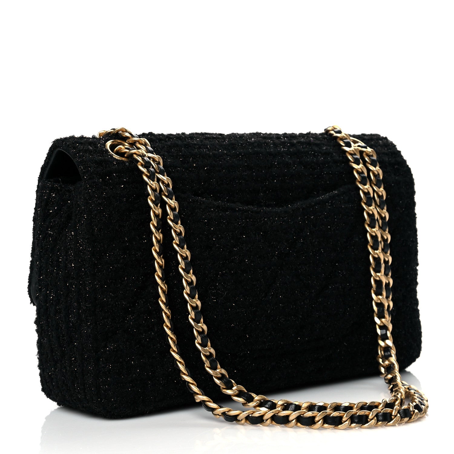Chanel Tweed Quilted Medium Crystal CC Single Flap Black 2 of 9