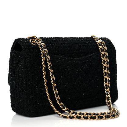 Chanel Tweed Quilted Medium Crystal CC Single Flap Black 2 of 9