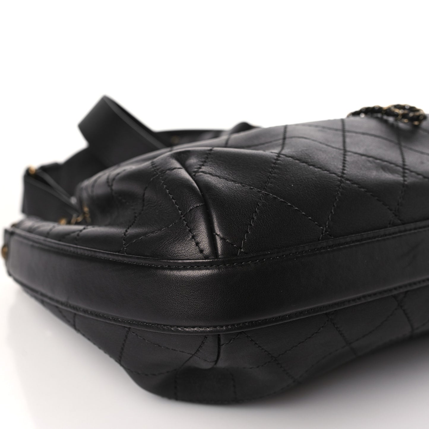 Calfskin Stitched Small Paris Rome Drawstring CC Bag Black