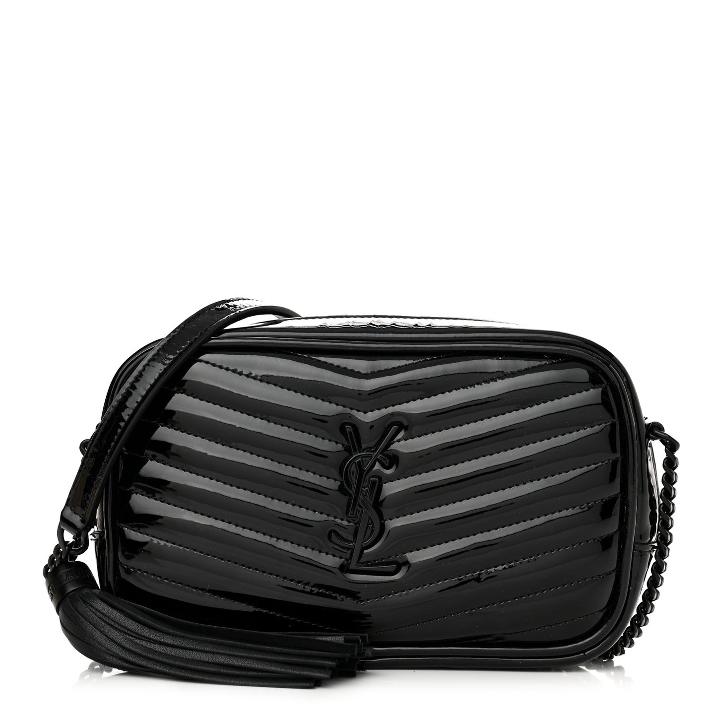 Patent Calfskin Matelasse Monogram Mini Lou Camera Bag Black