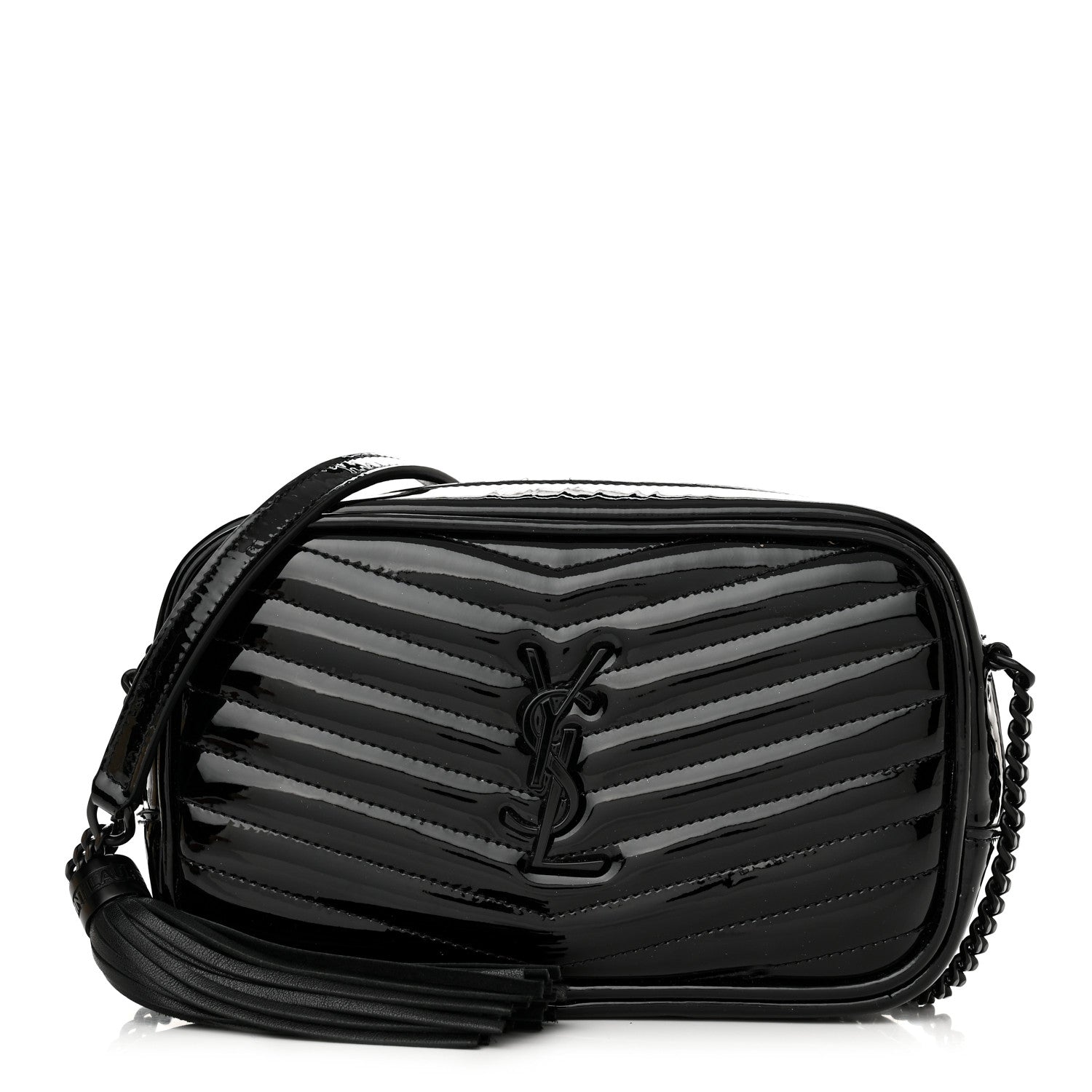 Saint Laurent Patent Calfskin Matelasse Monogram Mini Lou Camera Bag Black 1 of 10