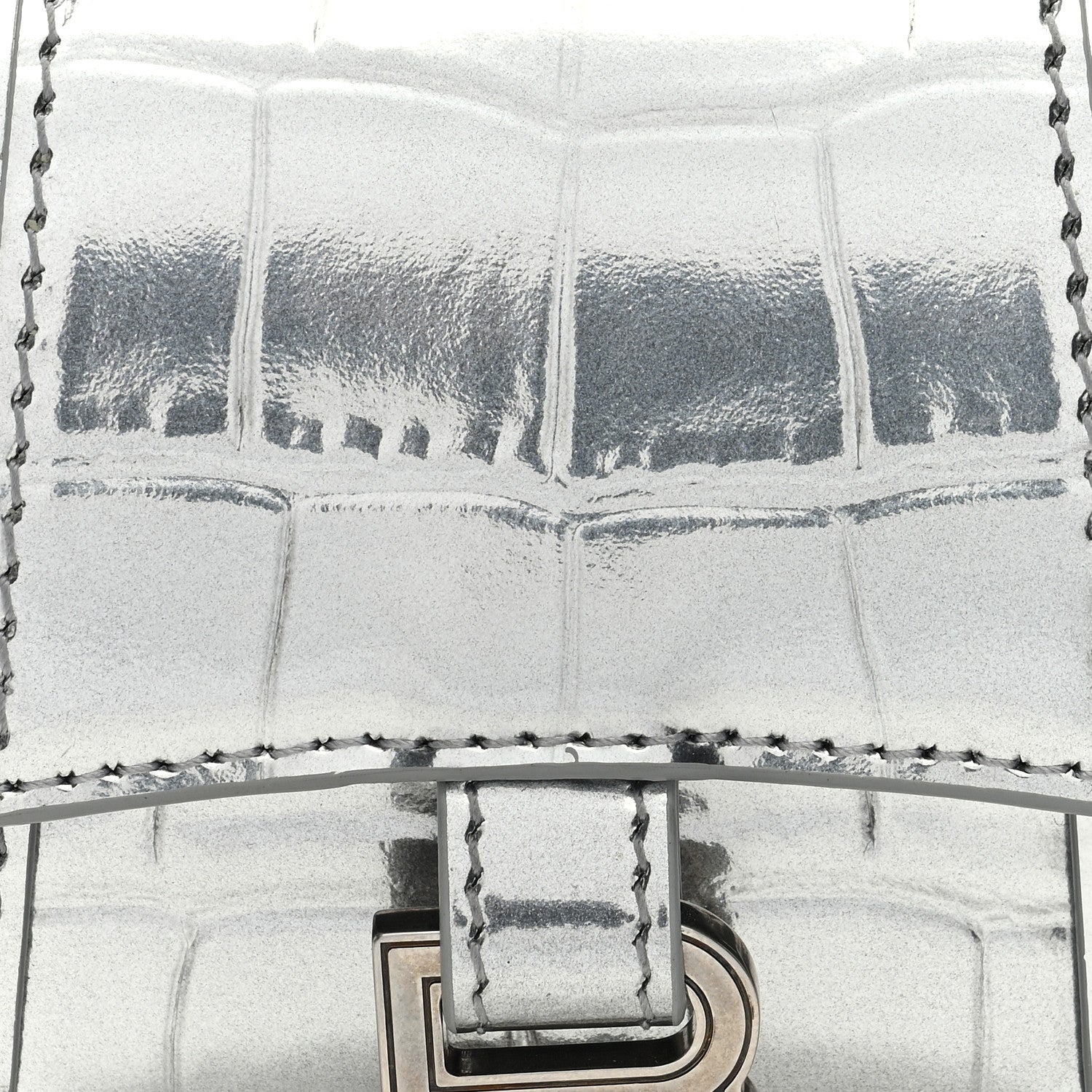 Balenciaga Metallic Calfskin Crocodile Embossed Hourglass Top Handle Bag Mini Silver 7 of 9