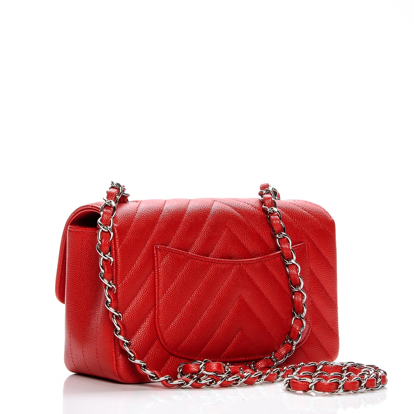 Caviar Chevron Quilted Mini Rectangular Flap Red