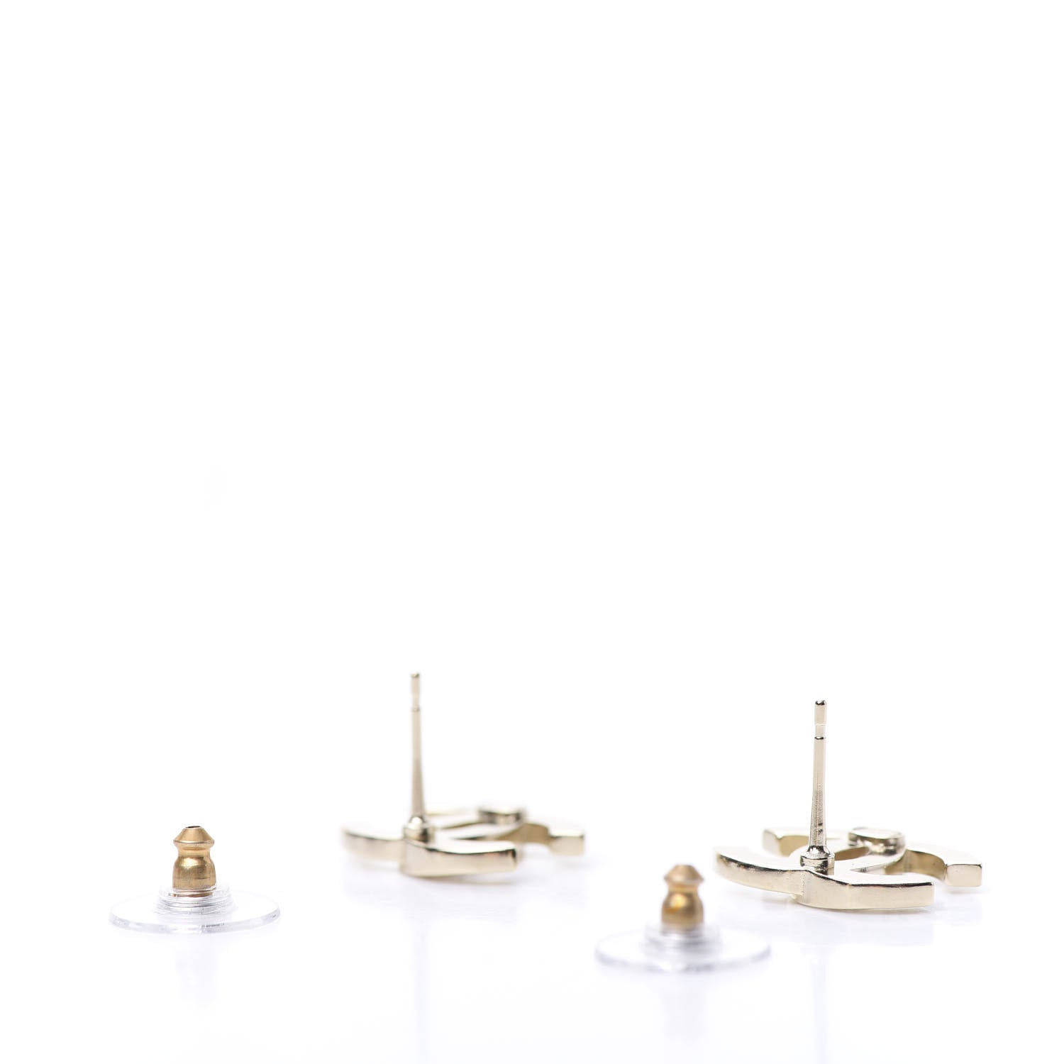 Chanel Crystal Metal CC Paris Button Stud Earrings Gold 3 of 5