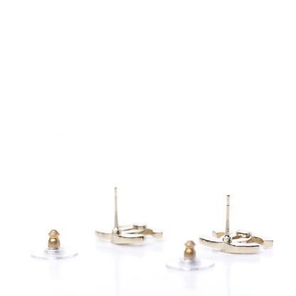 Chanel Crystal Metal CC Paris Button Stud Earrings Gold 3 of 5