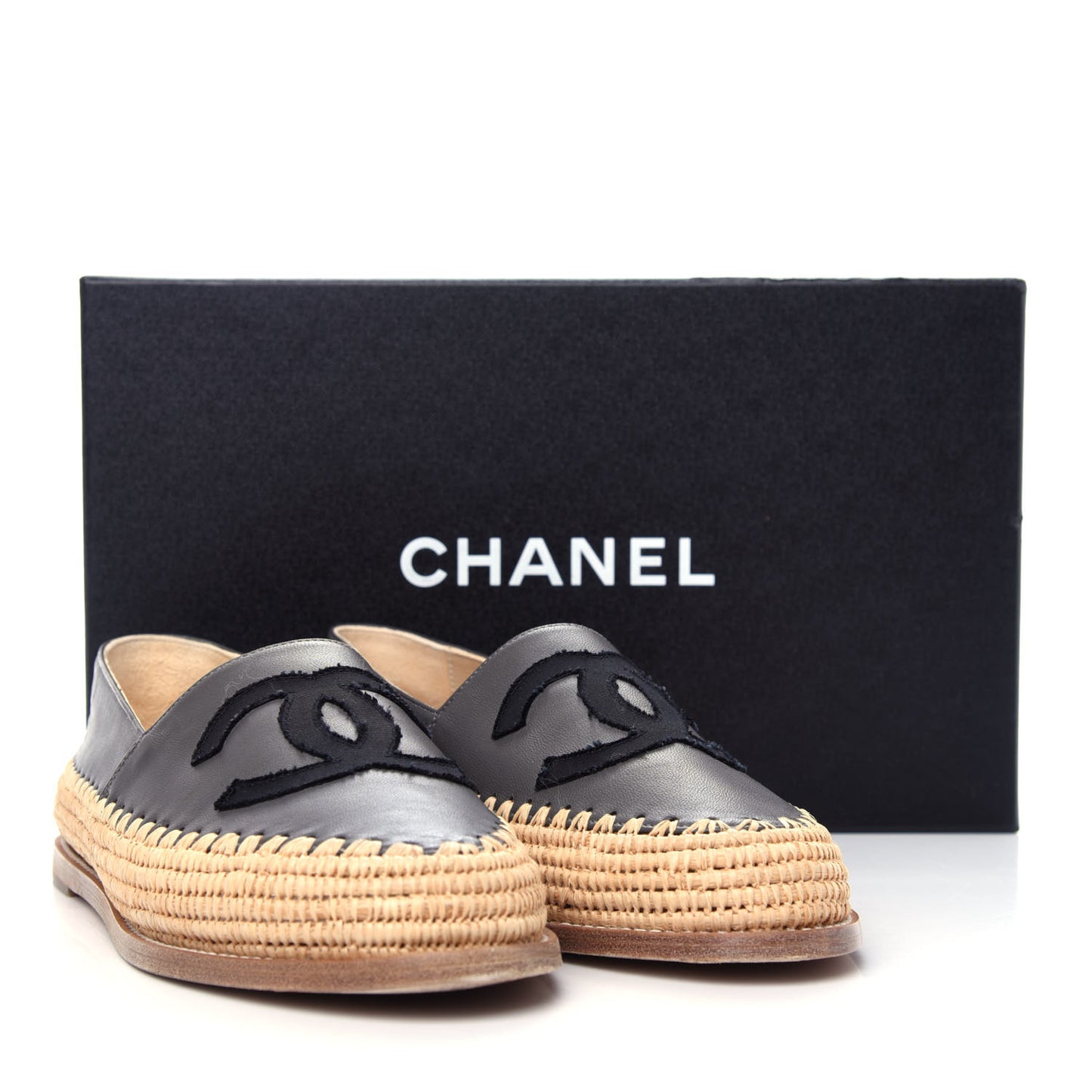 Lambskin Grosgrain CC Espadrilles 39 Grey Black
