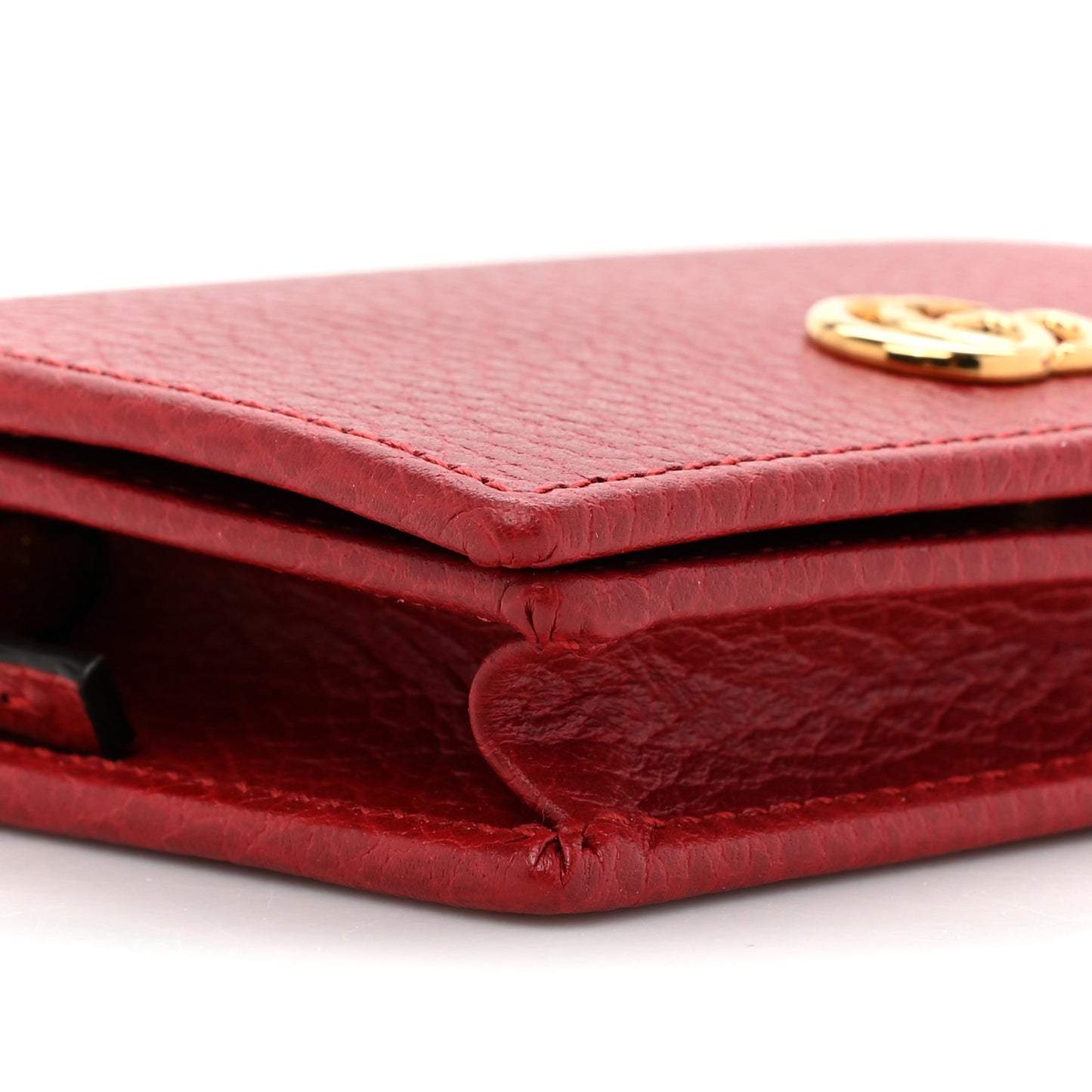 Pebbled Calfskin GG Marmont Card Case Hibiscus Red