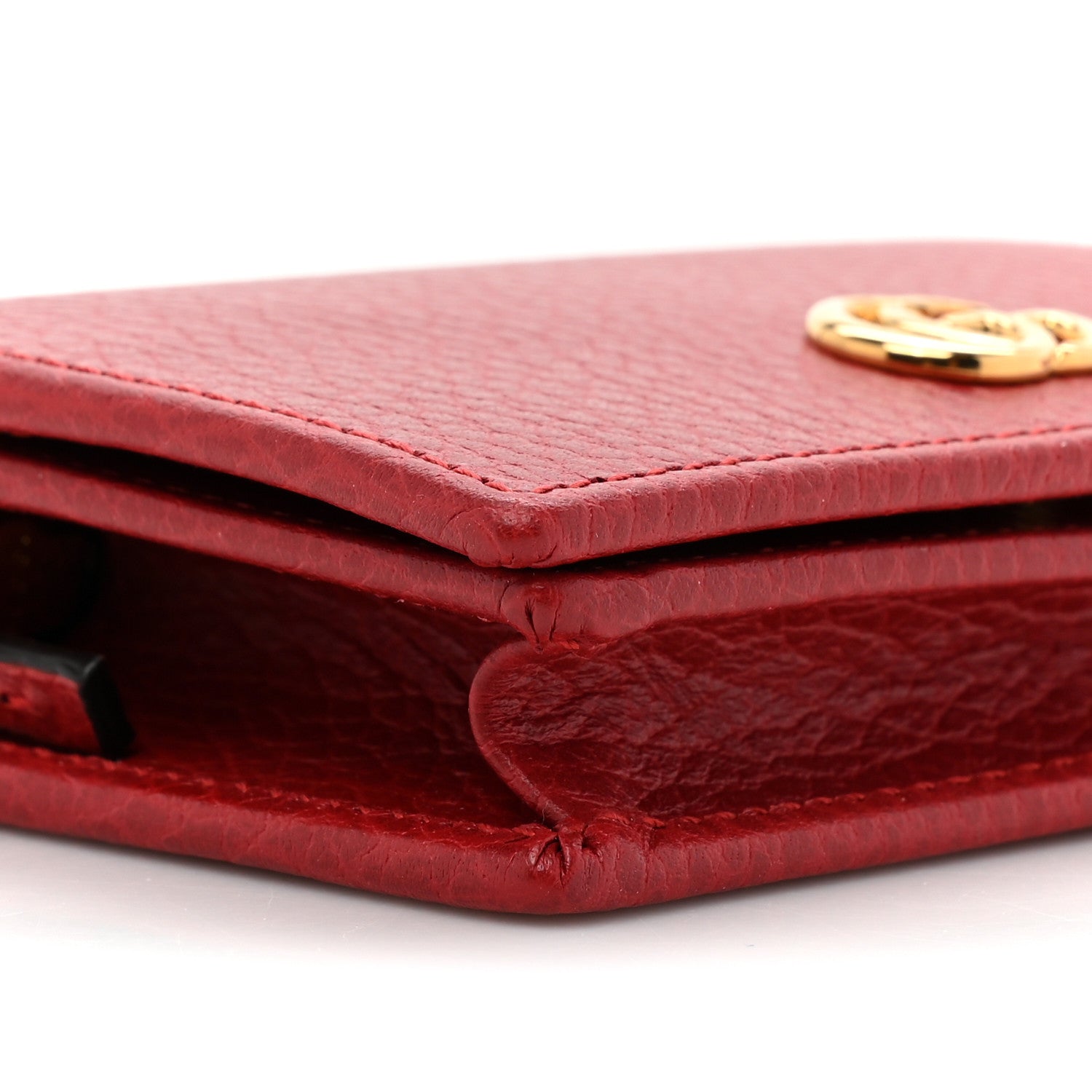 Gucci Pebbled Calfskin GG Marmont Card Case Hibiscus Red 10 of 11