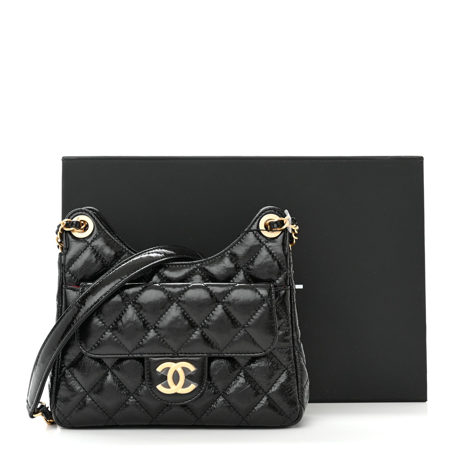 Chanel Shiny Crumpled Calfskin Quilted Small Wavy CC Hobo Black 11 of 11