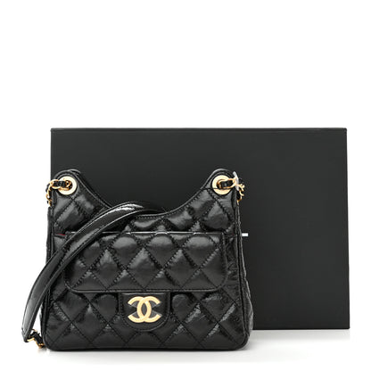 Chanel Shiny Crumpled Calfskin Quilted Small Wavy CC Hobo Black 11 of 11