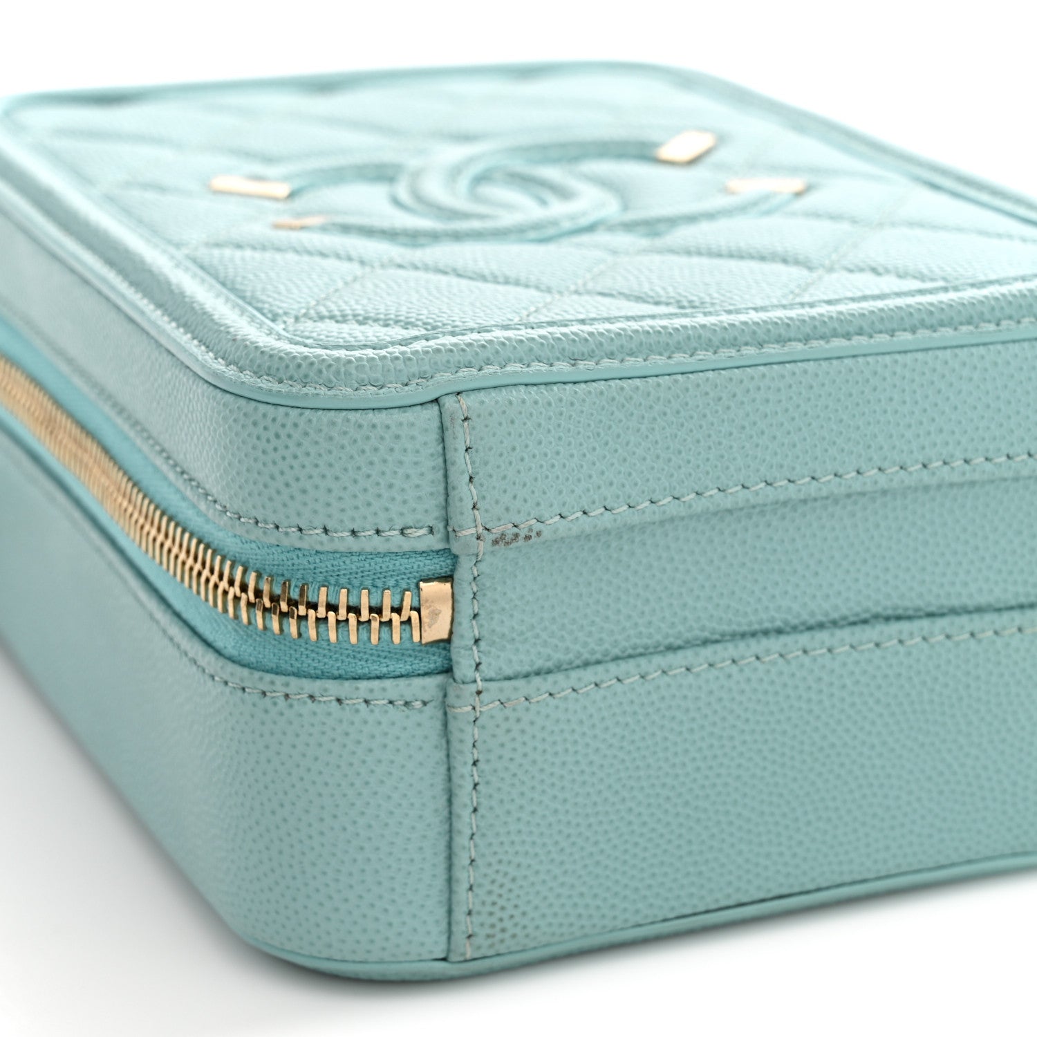 Chanel Caviar Quilted CC North South Filigree Vanity Case Light Blue 11 of 11