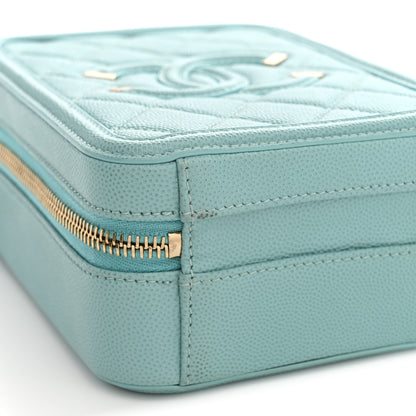 Chanel Caviar Quilted CC North South Filigree Vanity Case Light Blue 11 of 11