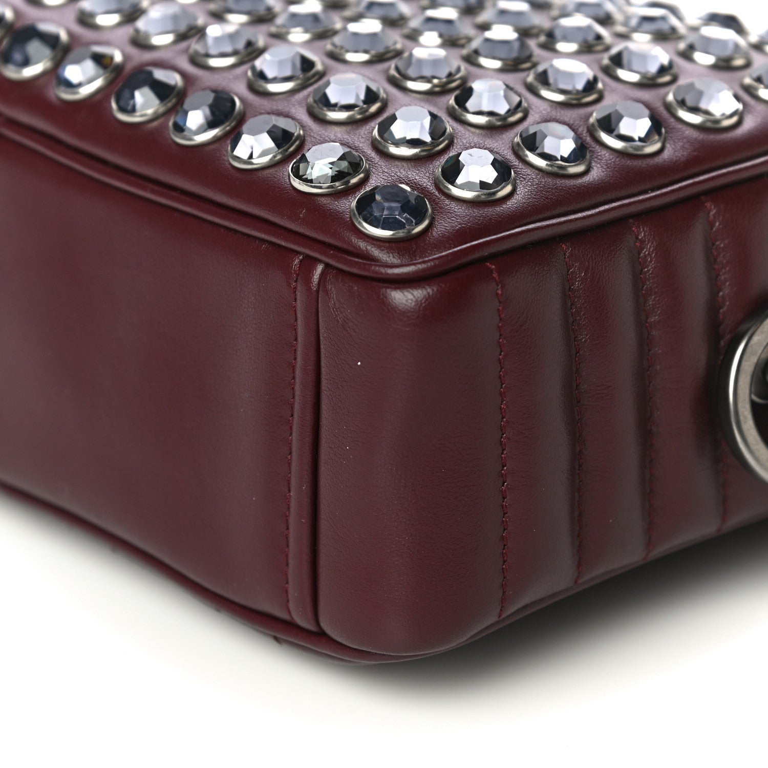 Prada Soft Calfskin Crystal Impunture Camera Bag Granato 9 of 13