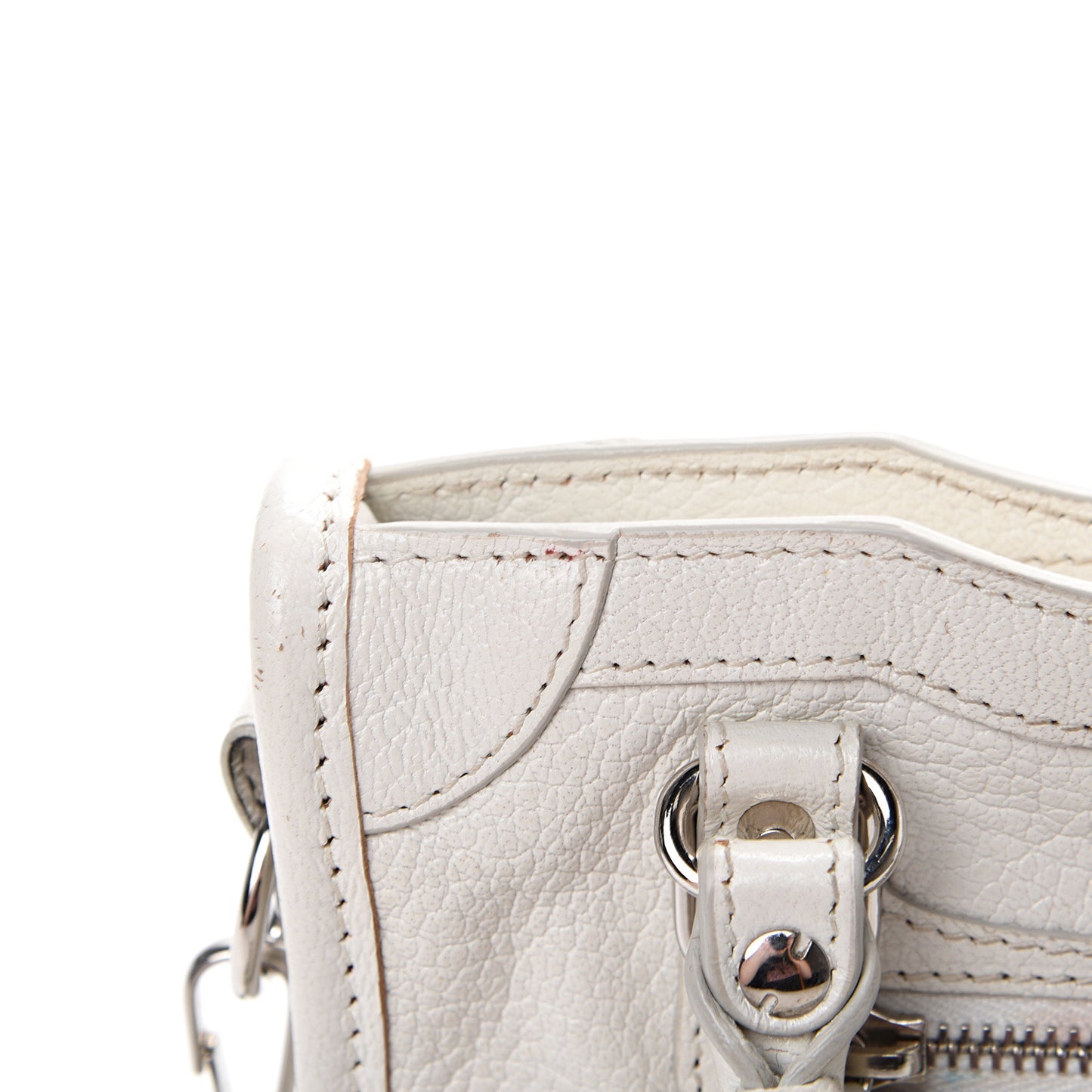 Chevre Silver Metallic Edge Hardware Nano City White