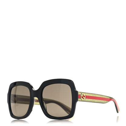 Gucci Acetate Square Frame Web Glitter Sunglasses GG0036SN Black Green 8 of 8