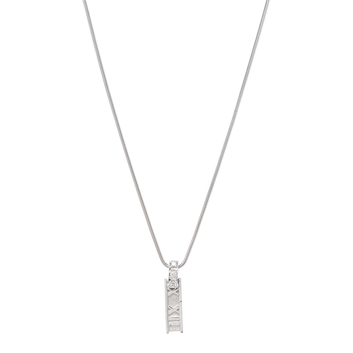 18K White Gold Diamond Atlas Bar Drop Pendant Necklace