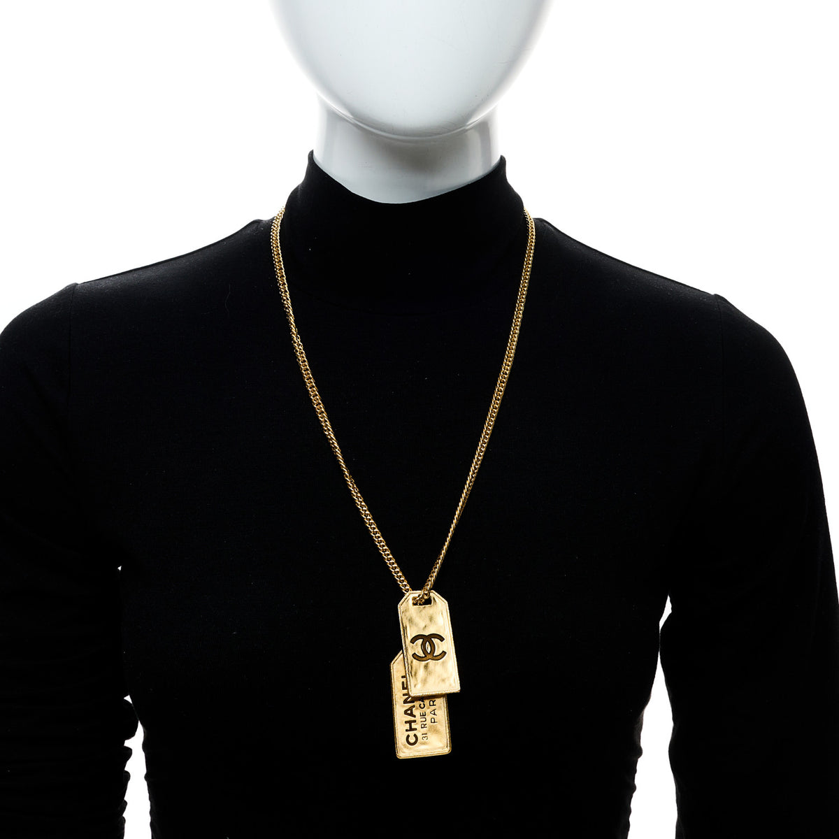 Chanel ID Dog Tag Charm Necklace Gold 2 of 4