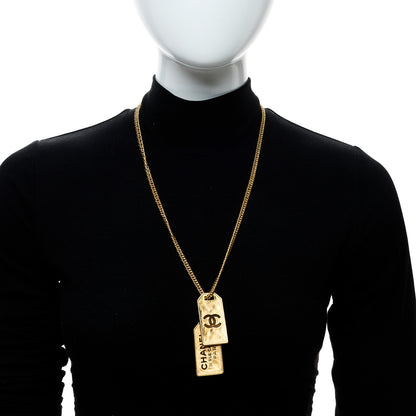 Chanel ID Dog Tag Charm Necklace Gold 2 of 4