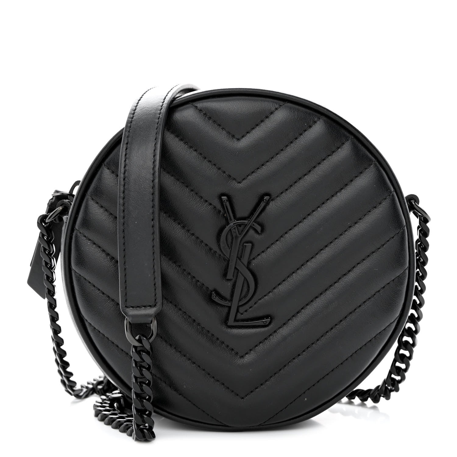 Saint Laurent Calfskin Matelasse Chevron Round Vinyle Camera Bag Black 1 of 10