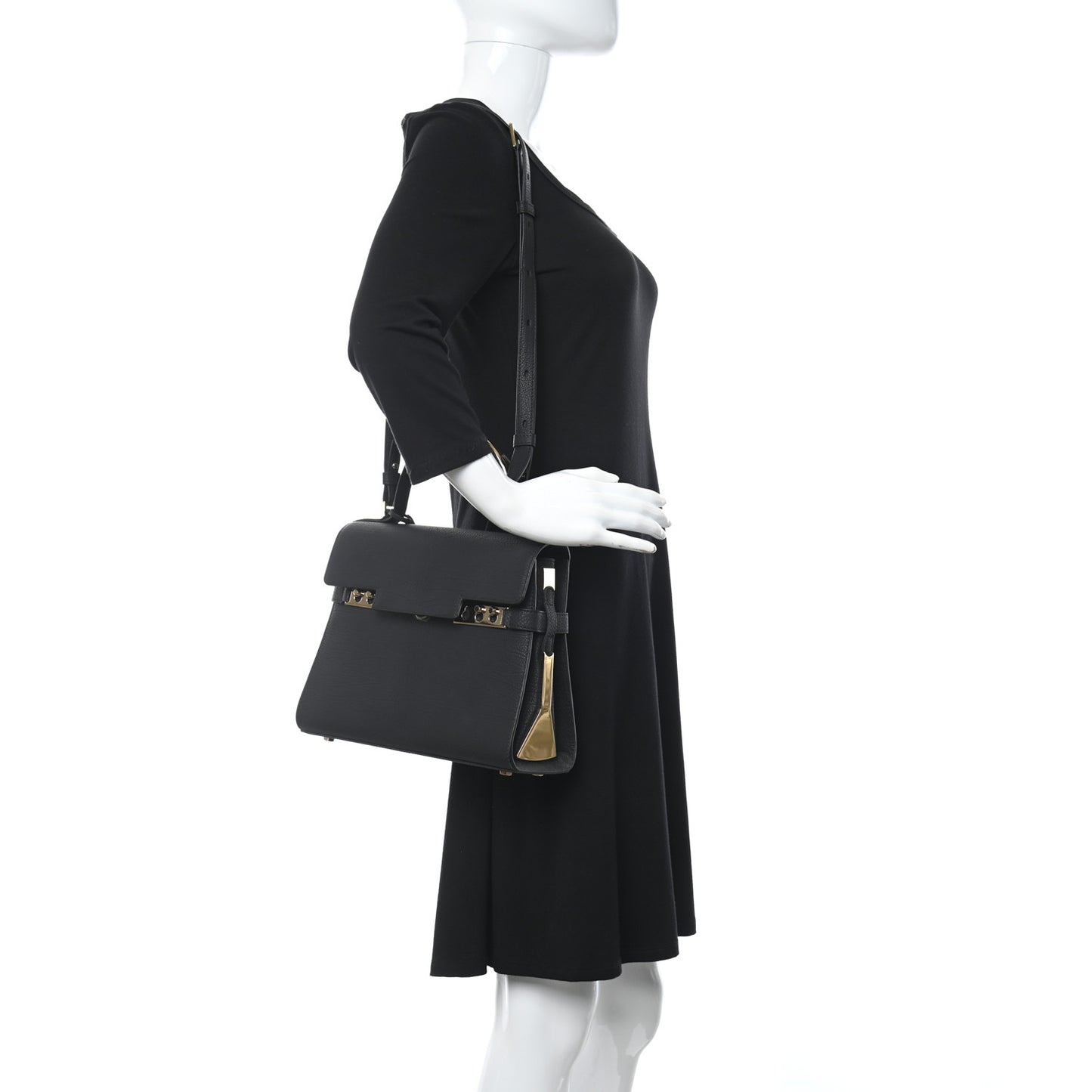 Crispy Calfskin MM Tempete Satchel Black