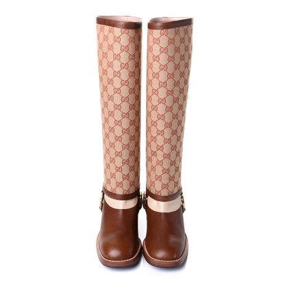 Gucci GG Monogram Calfskin Lola Tall Boots 37.5 Beige Ruggine Cuir 5 of 11