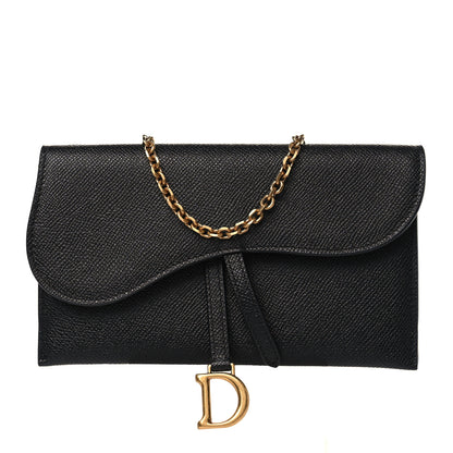 Christian Dior Grained Calfskin Saddle Chain Wallet Pouch Black 1 of 10