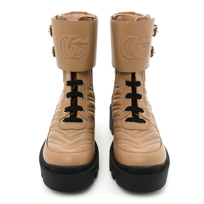 Gucci Nappa Frances GG Matelasse Platform Combat Boots 36 Natural Tan 2 of 9