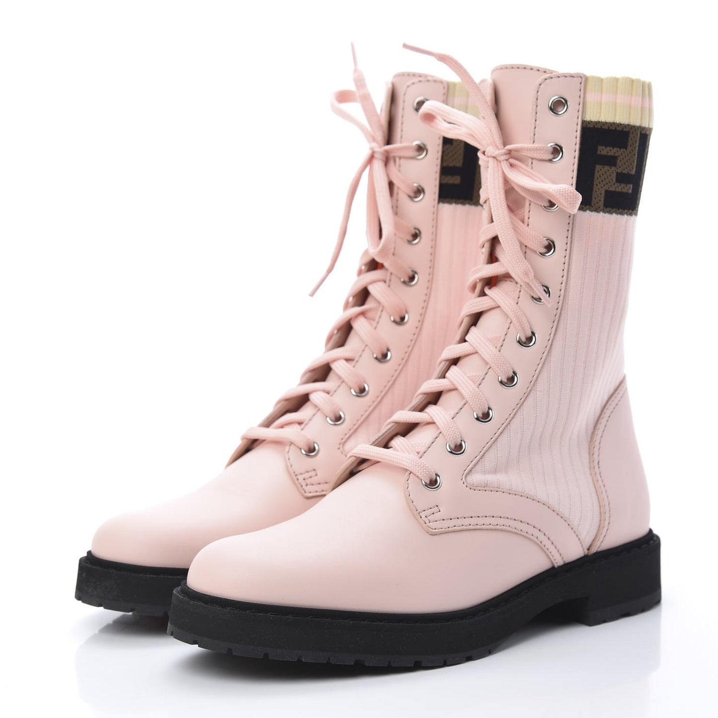 Calfskin Stretch Fabric Rockoko Biker Boots 38 Rose Clair Tobacco