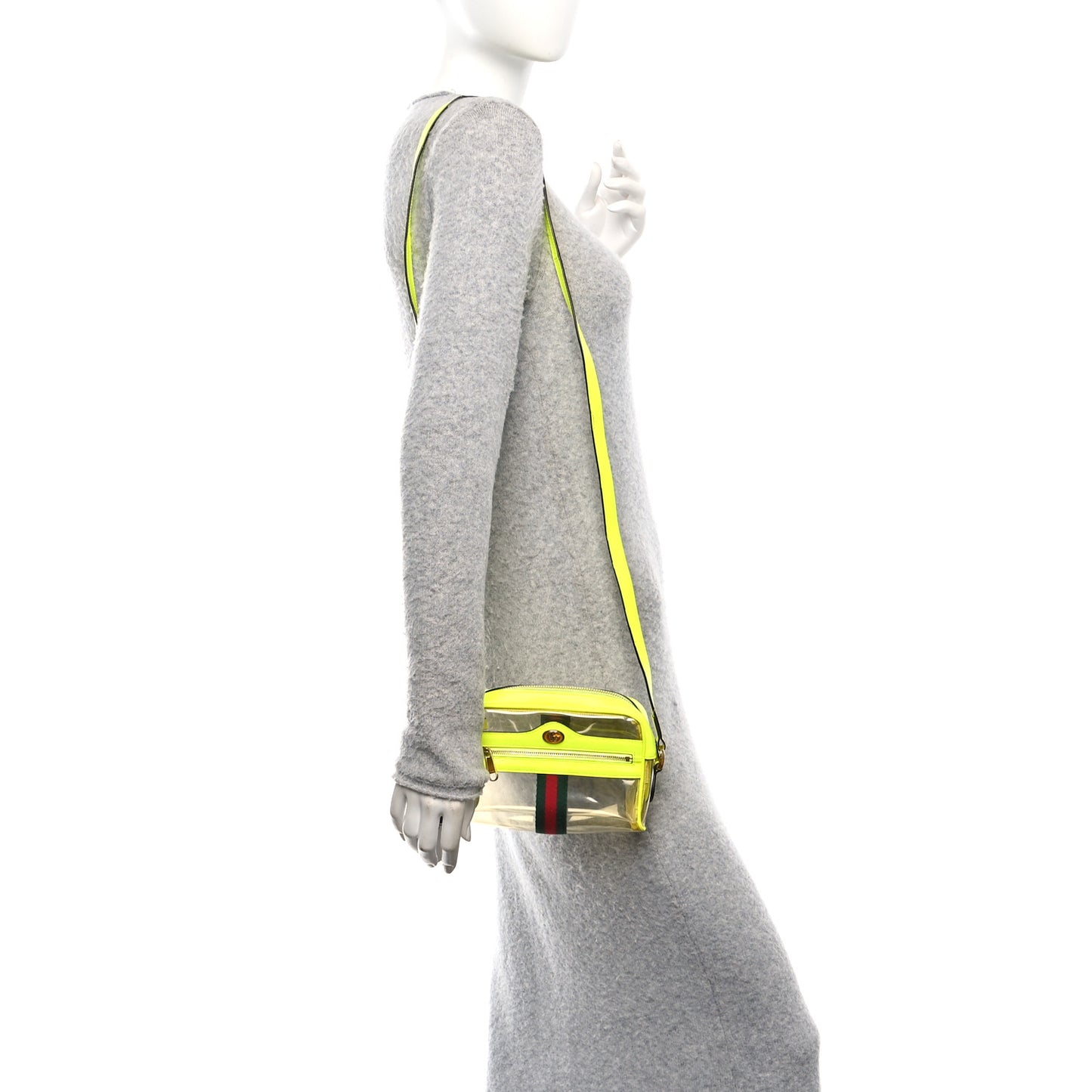 Vinyl Web Mini Ophidia Transparent Shoulder Bag Yellow Fluo