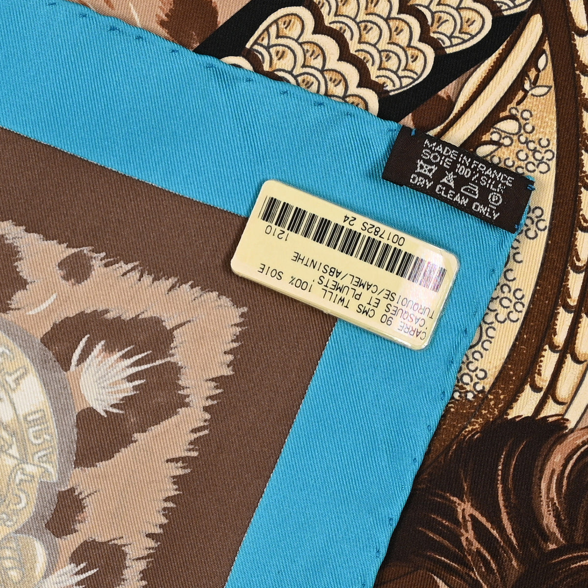 Hermes Silk Casques Et Plumets Scarf 90 Turquoise Camel Absinthe 3 of 3