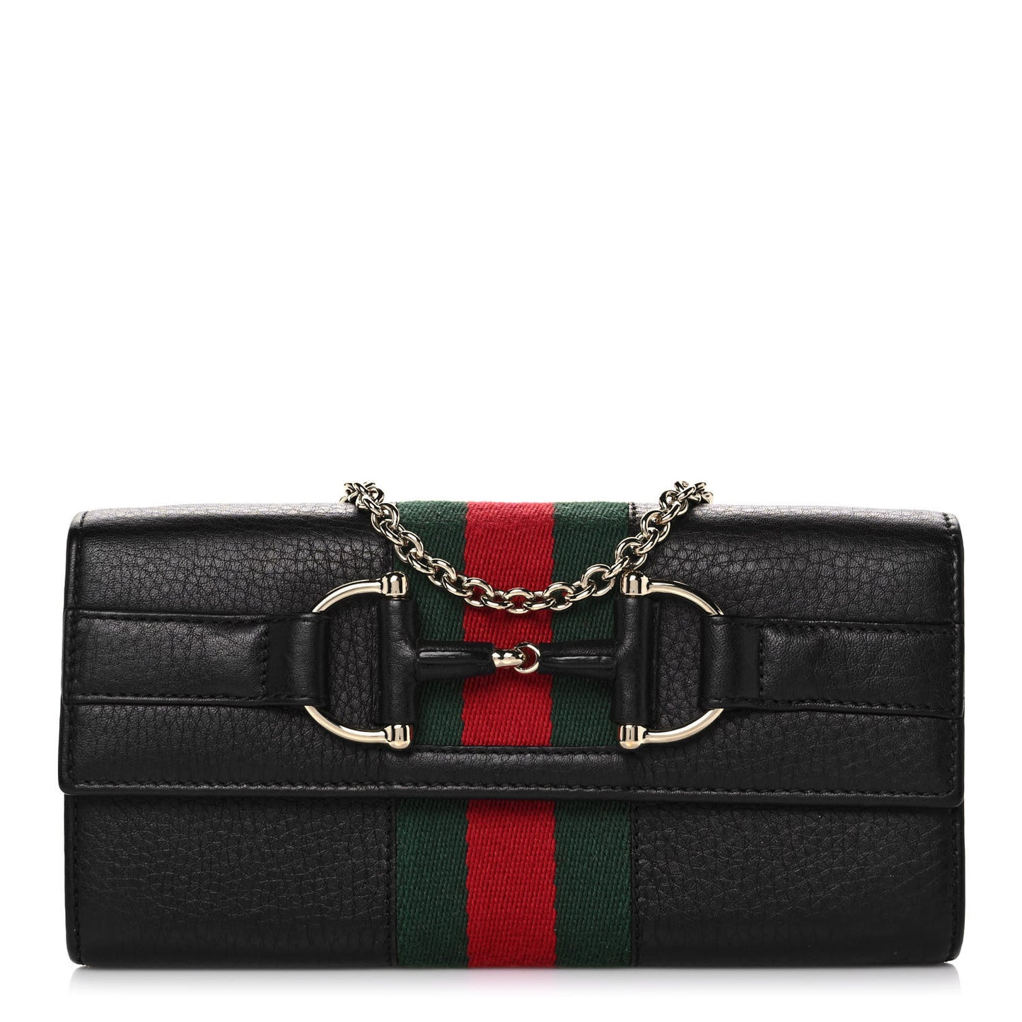 Calfskin Web Horsebit Chain Clutch Wallet Black